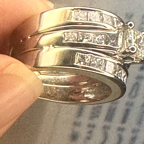 Four carat total weight princess cut 14 karat white gold three ring wedding set. - Picture 6 of 7